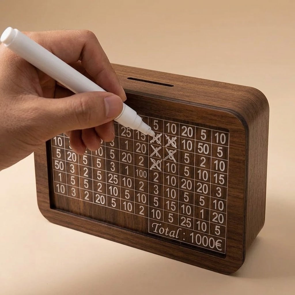 Tirelire en bois réutilisable